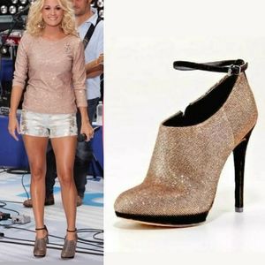 "Fruitera" metallic glitter ankle booties heels